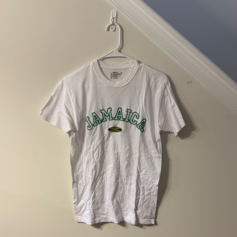 Hanes White Jamaica Embroidered Graphic Tee